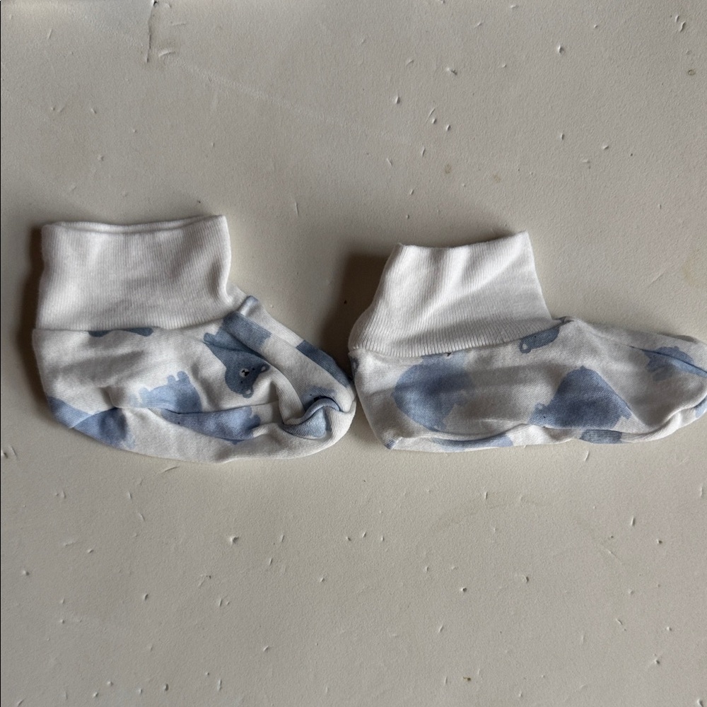 Carter’s Adorable Blue & White Baby Cap and Booties Set Bear Pattern 6 Months - Picture 3 of 6